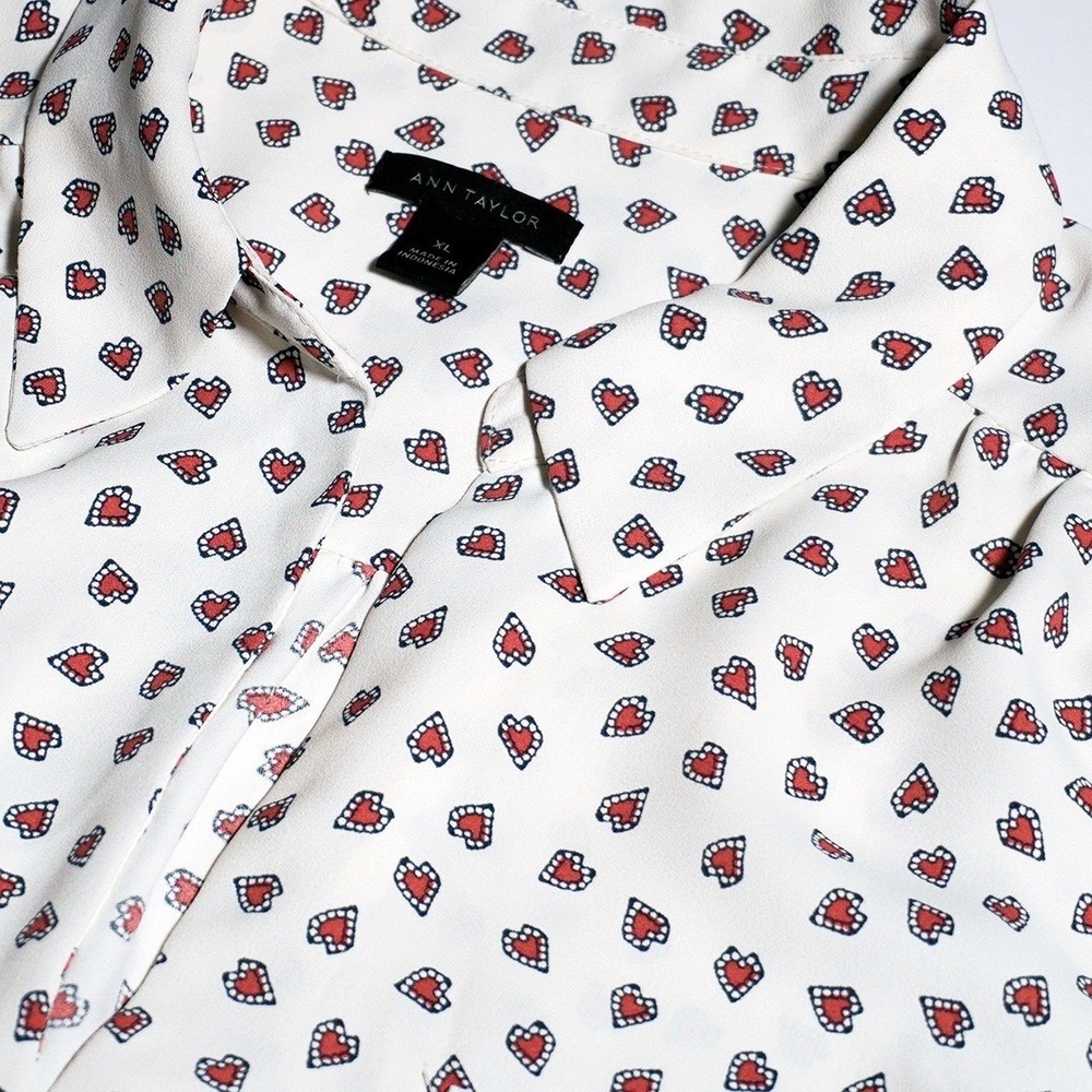 Ann Taylor Romantic Heart Print Blouse Plus Size Top 2X XXL Valentine's Day Love - Picture 4 of 8